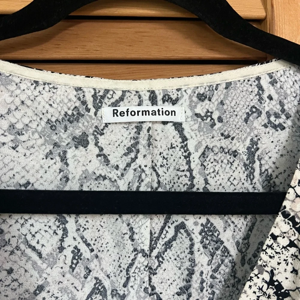 Reformation Black and White Snakeskin Deep V Buttoned Blouse